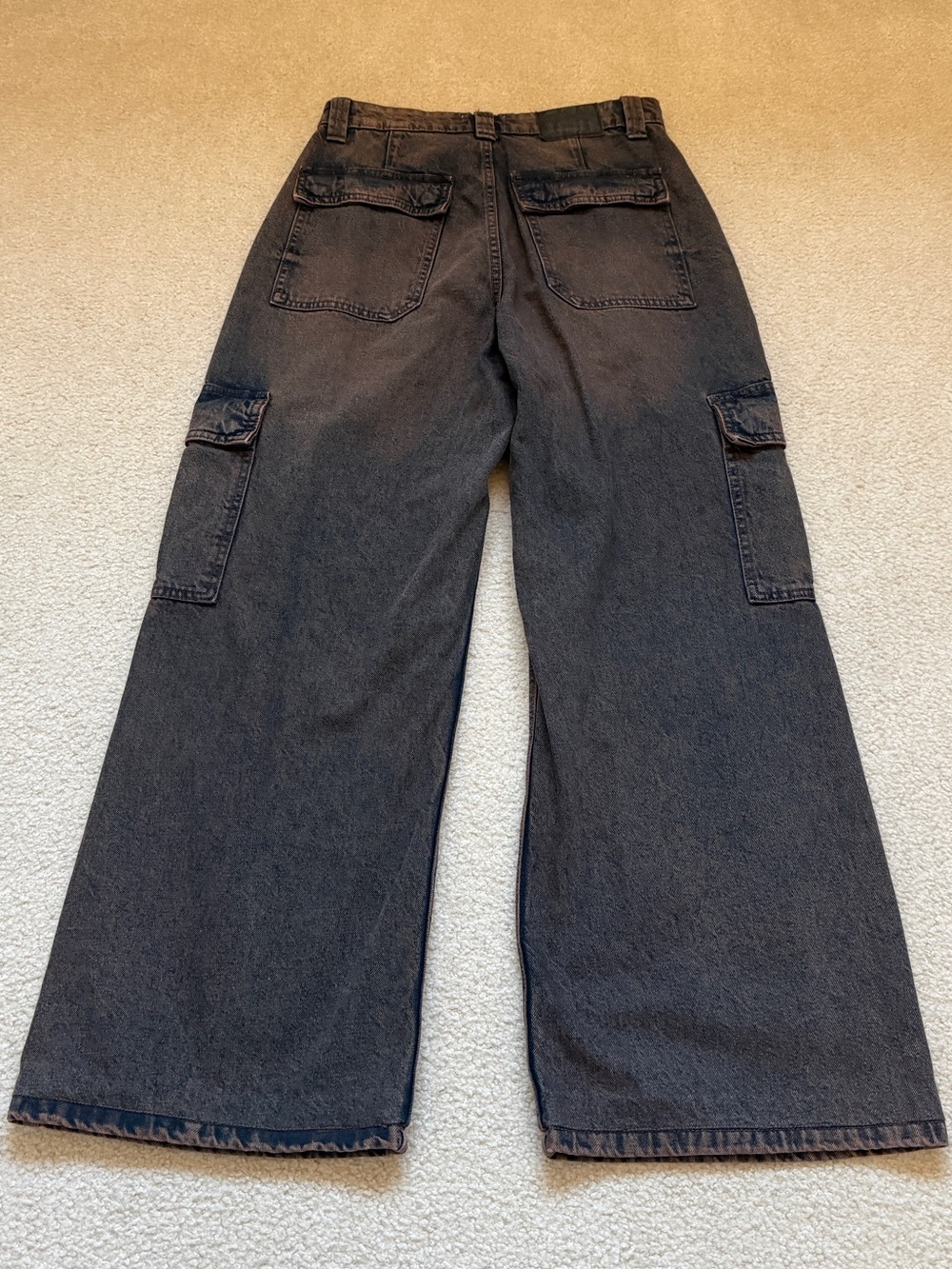 Wide Leg Cargo Pants — Washed Black